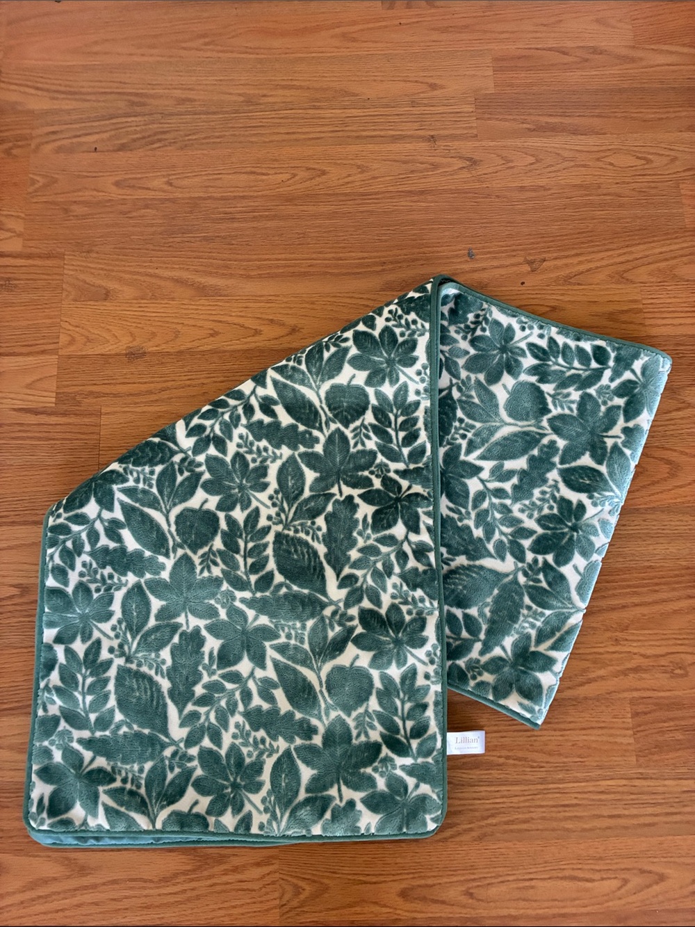 Lillian August Home Table Runner Green Velour velvet floral Botanical  15” x 66”